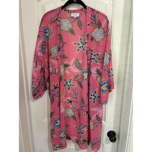 LOFT Kimono Floral Open Front Blouse Short Sleeve Boho Chic One Size Top Beachy